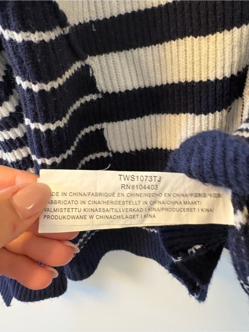 MoonRiver Striped Navy & White V-Neck Button Cardigan Sweater - Picture 3 of 5